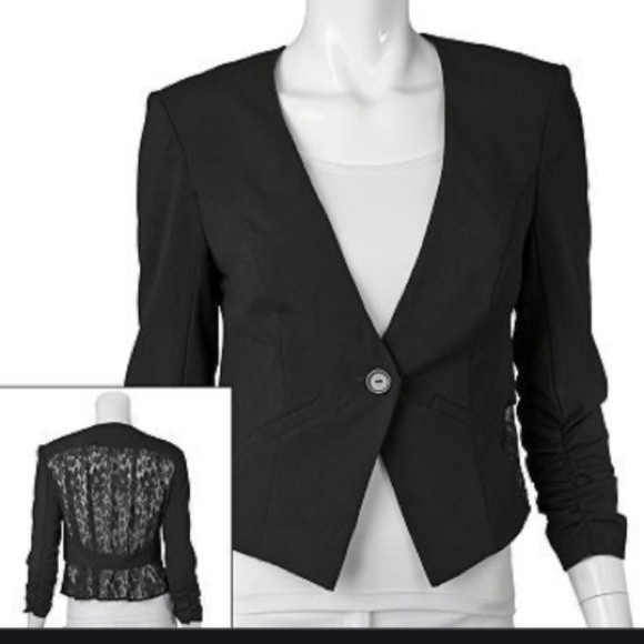 Iz Byer Jackets & Blazers - IZ Byer Black Lace Crop Blazer